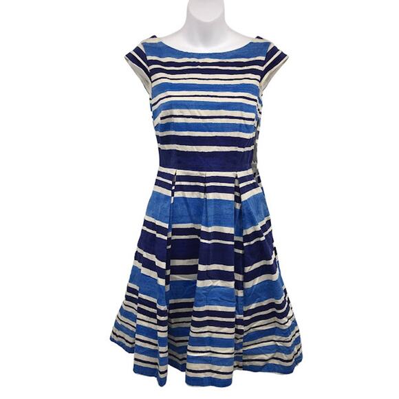 Kate Spade New York Mariella Dress 2 Striped Cap Sleeve Pockets Fit & Flare Mini - Picture 1 of 4